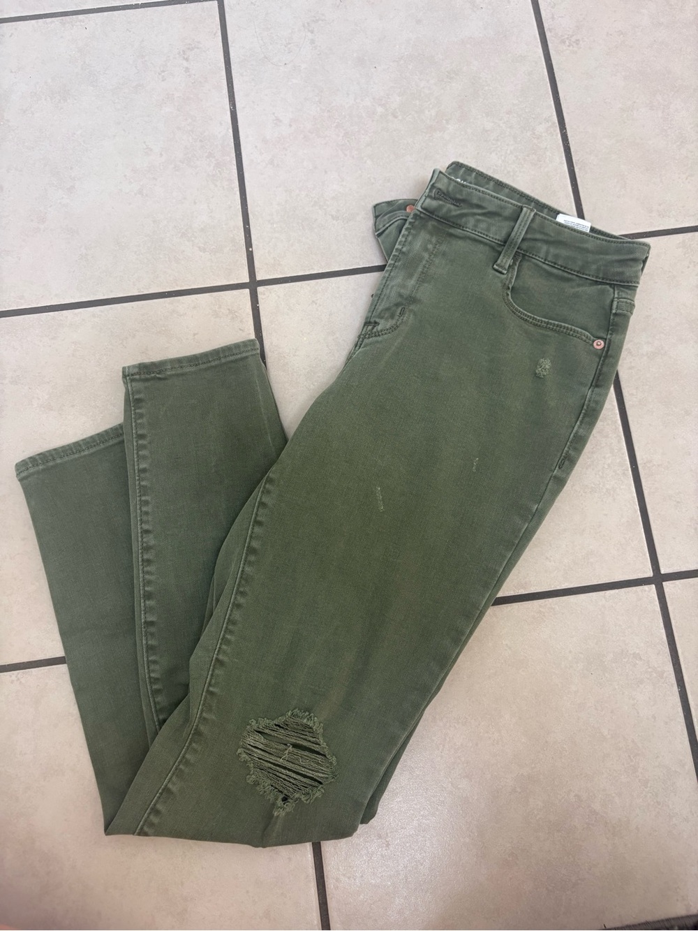 Old Navy Olive Skinny Jeans with Knee Distress